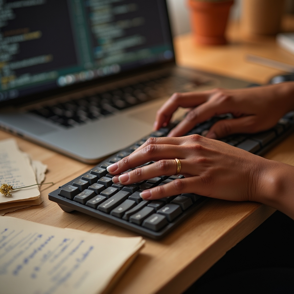 Pisanie artykułu blogowego na klawiaturze laptopa